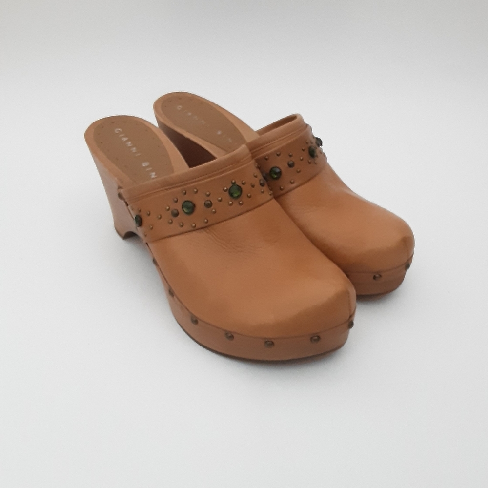 Gianni Bini Sonya tan leather embellished mules women 9 M